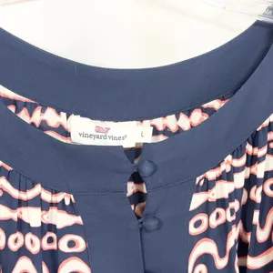 Vineyard Vines Large Top Silk Navy Blue Pink Fish Stripe Print‎ Long Sleeve 635 thumbnail 8