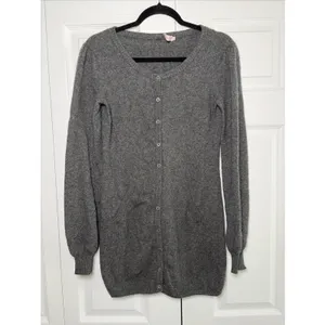 T Luxury Longline Cardigan‎ Womens M Gray Cashmere Button Front Pockets Soft thumbnail 2