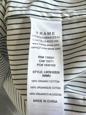 Like New FRAME Striped V Neck Puff Sleeve Organic Cotton Top Medium Retail $298 thumbnail 10
