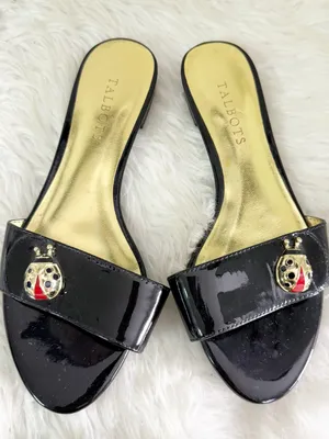 Talbots Ladybug Leather Slide Sandals Black Patent Size 8 Like New thumbnail 1