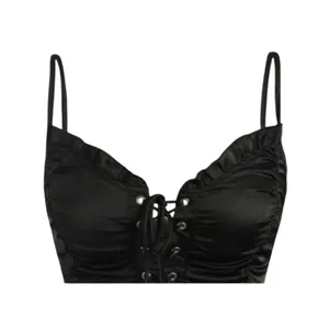 Cider NWT Lace Up Sexy Bustier Corset Eyelet Detail Smock Crop Top Adjustable M Black thumbnail 3