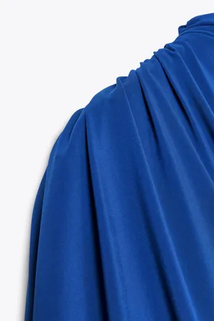 Zara One-Shoulder Draped Maxi Dress in Cobalt Blue Party Evening Wedding thumbnail 10
