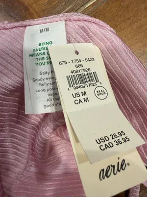 Aerie Shine Rib Bikini Swim Set Medium String Triangle Top & Bottom Pink NWT thumbnail 9