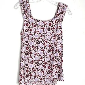 14th & Union Shirred Shoulder Tank Top Floral Tee M v6x thumbnail 3