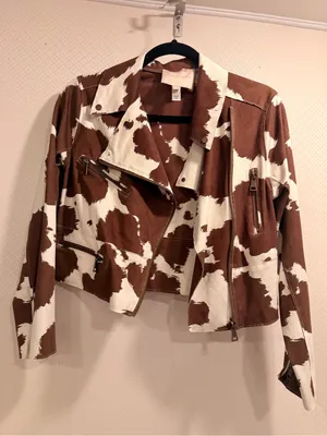 Hutch Brown & White Cow Print Vegan Suede Leather Moto Jacket Size XS thumbnail 2