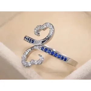 White Gold Plated Double Heart Lab Sapphire Ring Size‎ 7 thumbnail 4