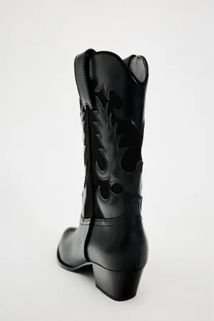 Zara Black faux Leather style Western cowboy ankle heeled Boots thumbnail 6