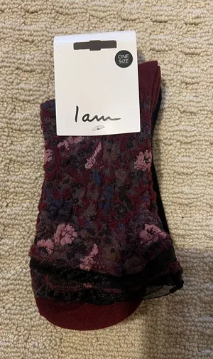 I AM Floral Sheer Ankle Socks in Burgundy and Pink thumbnail 1