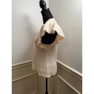 Banana Republic Junie Wool Cable Knit Sweater Cream Ruffle Flutter Cap Sleeve thumbnail 4