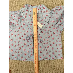 NWT Blue Floral Puff Sleeve Tie Front Cottagecore Praire‎ Blouse Small MABLE thumbnail 8