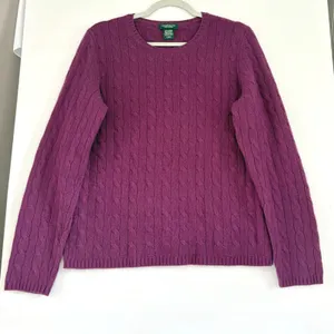 Lord & Taylor Cashmere Sweater Womens Large Purple Cable Knit Crew Neck Pullover thumbnail 1