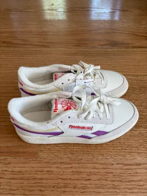 Reebok Women's White, Purple & Cream Court-Style Sneakers thumbnail 3