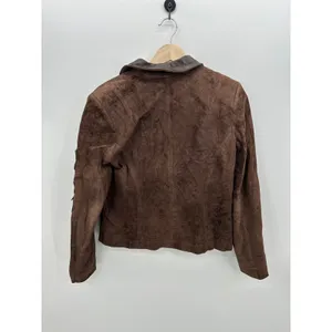 Margaret Godfrey Brown Genuine Leather Suede Floral Applique Zip Jacket Size 8 thumbnail 3