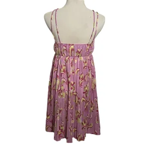 Zara‎ Pleated Mini Dress Womens M Pink Abstract Floral Double Strap NWOT thumbnail 2