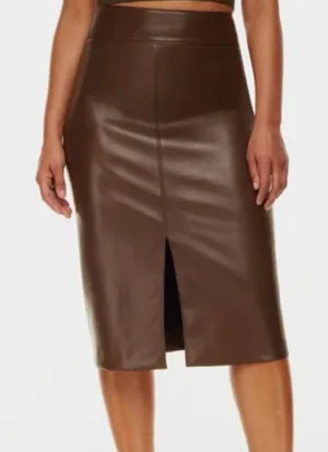 Babaton Brown Vegan Leather Pencil Skirt thumbnail 1