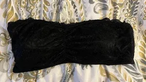 MD Lacey black strapless criss cross tube top bandeau thumbnail 1