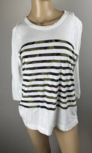 Gap Women's Medium 3/4 Sleeve White Camo Striped Shirt‎ 100% Cotton thumbnail 1