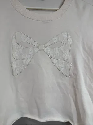 Altar'd State Women's Cream Cropped Sweatshirt with Bow Lace Detail thumbnail 4