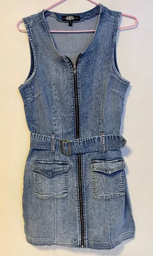 Rewash 90s Y2K Sleeveless Tank Full Zip Belted Denim Mini Dress Womens Small thumbnail 1