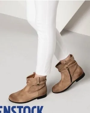 Birkenstock Sarnia‎ Ankle Boots Women 39 L Tan Suede Slouchy Boho Zipper Shoes thumbnail 1