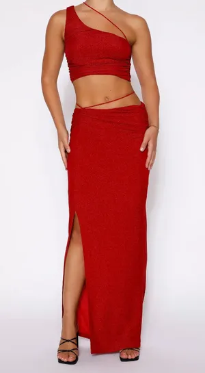 Tiger Mist Berry Red Shimmer Sparkle Pearlie Top Skirt Set thumbnail 4