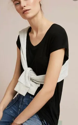 Maeve black side ruched short sleeved T thumbnail 1