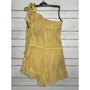 Free People Feelin Fancy Romper Mellow Yellow Ruffle Lace Small Cotton thumbnail 5
