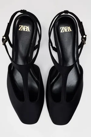 NWT BLACK SATIN EFFECT mary jane–style T-strap FLAT SHOES SIZE 7.5 thumbnail 6