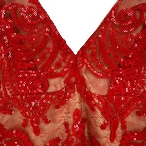 NWT Free People Night Shimmers Mini Dress Red Lace Sequin V Neck Size 10 Glam thumbnail 9