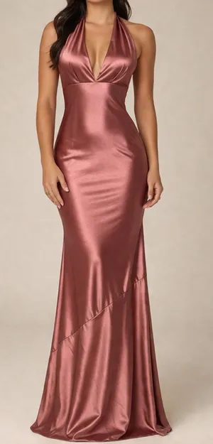 Revelry Women’s Cowl Back V Neck Sleeveless Pink Satin Maxi Formal Dress Size 4 thumbnail 1