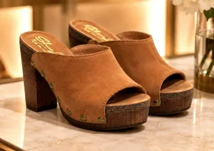 Sbicca Montrose Genuine Suede Clog Mule Heeled Sandal Tan 9 thumbnail 1