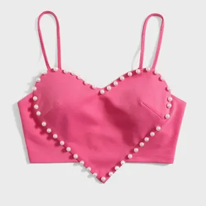 Shein‎ Women's Size 6 Heart Pattern Tank Top Pink Pearls Sleeveless Sweetheart thumbnail 1