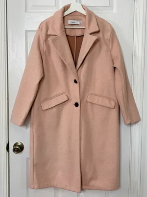 Bershka Women Blush Pink Long Coat Minimalist Quiet Luxury Two Button Overcoat Size L thumbnail 2