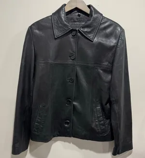 Black Genuine Leather Fitted Jacket Avanti Women’s L Button Front thumbnail 1