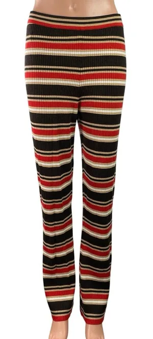 Uniqlo x Marini Red Striped Wool Ribbed Knit High Rise Semi Flare Pants Size L thumbnail 1