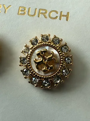 Tory Burch | Gold Mother of Pearl & Crystal Logo Stud Earrings | $150 Retail thumbnail 2