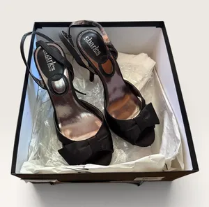 Charles by Charles David Black Satin Bow Peep Toe Slingback Heels Size 8 thumbnail 1