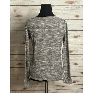 Free People taupe cotton/linen V surplice wrap front marled knit sweater Size S thumbnail 3