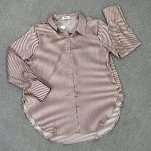The Workshop Satin Pinstripe Oversized Button Up Shirt Mocha Medium Boyfriend‎ thumbnail 15