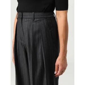 Theory‎ Double Pleat Wide-Leg Pant in Gray Pinstripe Wool Flannel Size 00 thumbnail 3