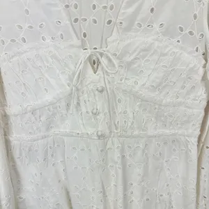 Gianni Bini Katrina Eyelet Mini Dress Cotton Long Sleeve A Line White Large NWT thumbnail 11