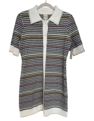 Maeve Colorful Houndstooth Button Front Knit Sweater Shift Mini Dress Medium NWT thumbnail 1