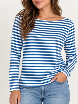 J.McLaughlin Blue White Striped Cotton Boat Neck Long Sleeve Top thumbnail 9