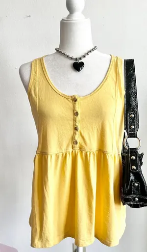 Butter Yellow Babydoll Top,‎ Y2K Soft Girl Cottagecore Indie Sleaze Medium thumbnail 1