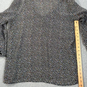 Ann Taylor Sheer Blouse Women's Large Black Geometric Print Long Sleeve V-Neck thumbnail 6