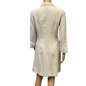 Bahar Linen 3 Quarter Sleeve Button Up Tapered Beaded Shirt Dress Womens 2 thumbnail 2