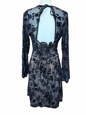 SHEIN Velvet Mini Dress Size XL Black Whimsigoth Fairy Grunge Dark Romantic Goth thumbnail 4