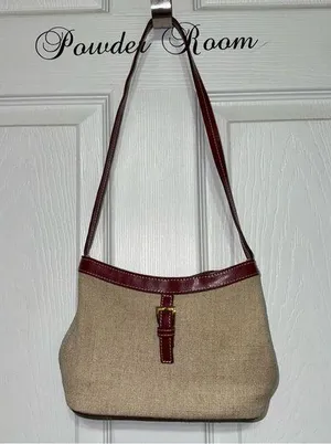 ETIENNE AIGNER Shoulder Bag Mini Linen Burgundy Leather 90’s Y2K Vintage thumbnail 1