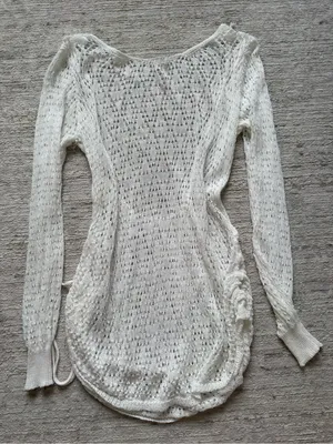 SHEIN Cream Open-Knit Long Sleeve Beach Cover-Up (Size Small) thumbnail 3