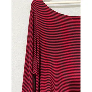 Made in Heaven Top L Red Black Striped Scoop Neck 3/4 Dolman‎ Sleeve Oversized thumbnail 9